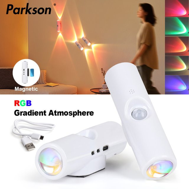 PARKSON RGB LED Nachtlicht mit Bewegungssensor, USB aufladbare Wandlampe für Schlafzimmer und Schrank, Multicolor und Weiß - Bild 1