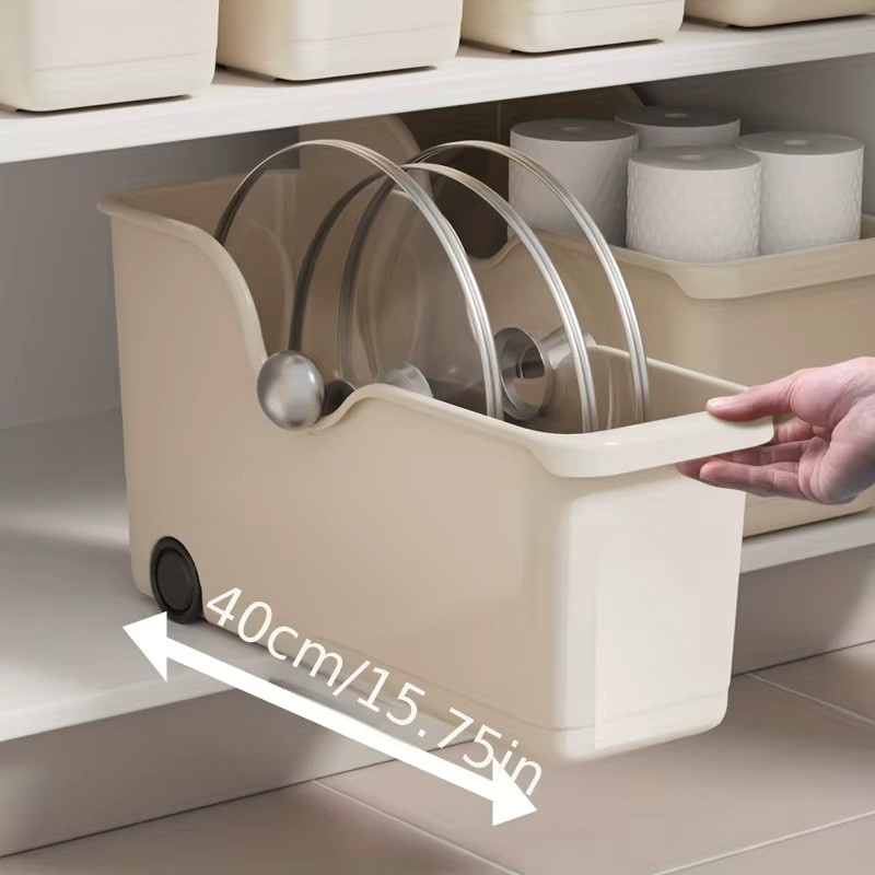Küchen-Aufbewahrungsbox für Topfdeckel aus Kunststoff in Weiß mit Schublade und Riemenscheibe - Bild 2