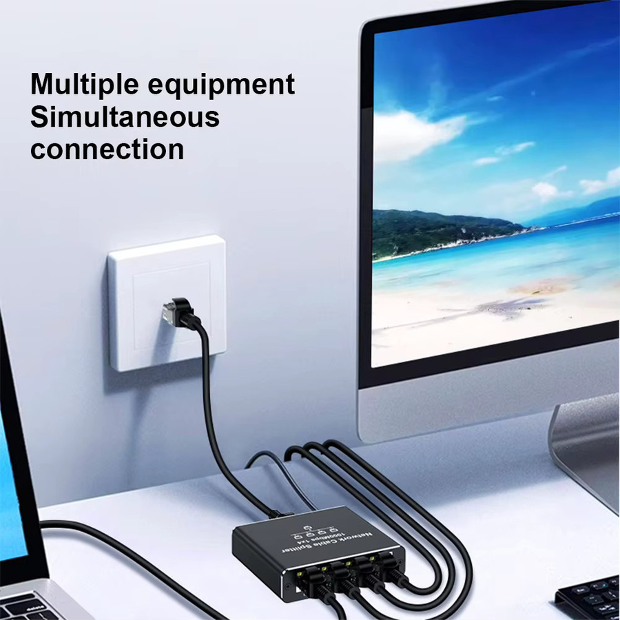 MZX Gigabit Netzwerk Hub 1 in 4 Ethernet Splitter RJ45 LAN Adapter 1000 Mbit/s Schwarz - Bild 2