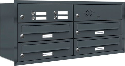 AL Briefkasten-System für 4 Parteien zur Unterputzmontage, grau, B/H/T: 153,43 x 38,5 x 27,5 cm - Bild 1