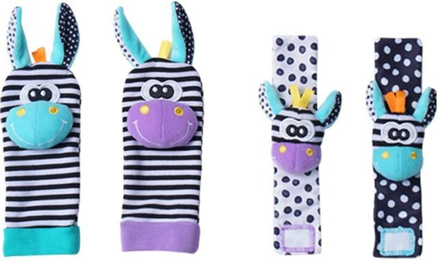 Kidsly Baby Rassel Spielzeug, Kuscheltiere, Handgelenk Rassel Fuß Finder Socken, 4-teiliges Set, ab 0 Jahre, Bunt / Mehrfarbig - Bild 1