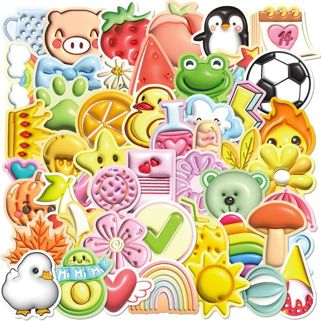 50 Stück 3D Pop-Out Visual Fresh Doodle Aufkleber mit Zitronen-Pinguin-Motiv in Gelb und Multicolour von AnimeWorlds Store - Bild 1