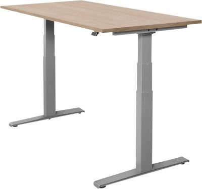 Schäfer Shop Select Schreibtisch SET UP elektrisch höhenverstellbar, Rechteck, T-Fuß, Farbe Eiche/Weißaluminium, B/T/H: 180 x 80 x 64,5-129 cm