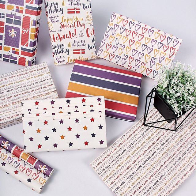 5er Set Geschenkpapier mit Herzmuster für Geburtstag und Valentinstag, Mehrfarbig, B: 50 cm, H: 70 cm - Bild 1