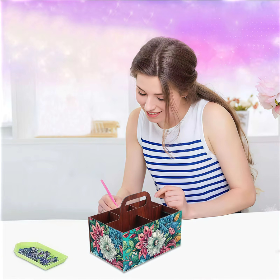 DIY Blumen Diamant Kunst Aufbewahrungsbox aus Holz für Erwachsene, Multicolour - Bild 2