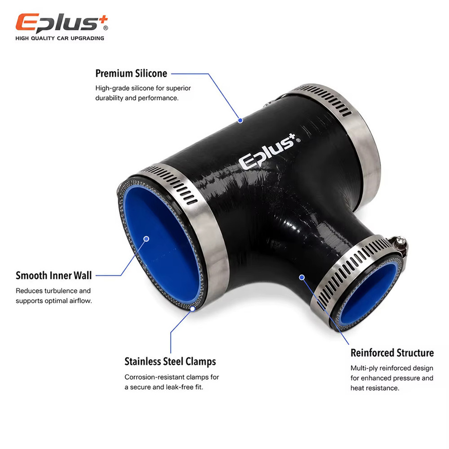 Eplus+ Schwarzer 3-Wege-T-Schlauch aus Silikon, Universeller Lufteinlass-Turboschlauch und verstärkter Ladeluftkühler-Adapter - Bild 3