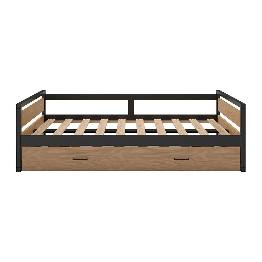 Vente-unique Bettrahmen Boston aus Kiefernholz und Metall in Naturfarben mit anthrazitfarbenen Akzenten, Breite: 120 cm - Bild 2