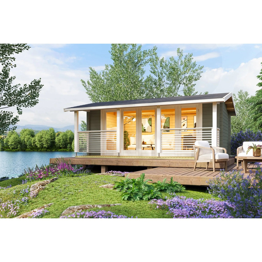 Lasita Blockbohlenhaus Lyndhurst Gartenhaus mit Satteldach in Grau-Grün lasiert B/H/T: 610 x 244,8 x 460 cm - Bild 2