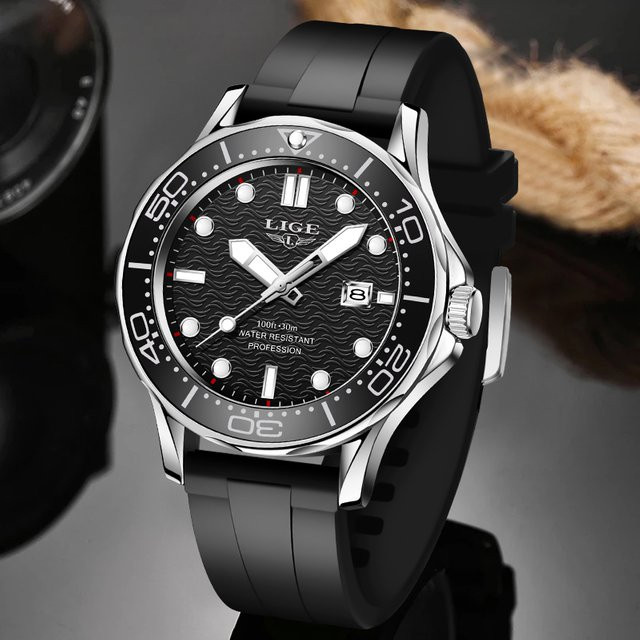 LIGE Armbanduhr Quarz, Silikon, Schwarz, Herren - Bild 1