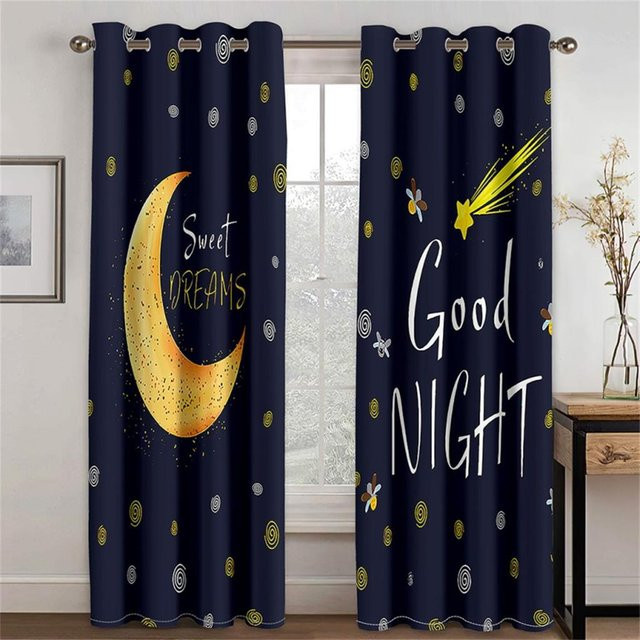 Kreative 3D Bär und Sterne Vorhänge in Blau, 2 Paneele aus Polyester, B/H: 50 x 130 cm - Bild 1