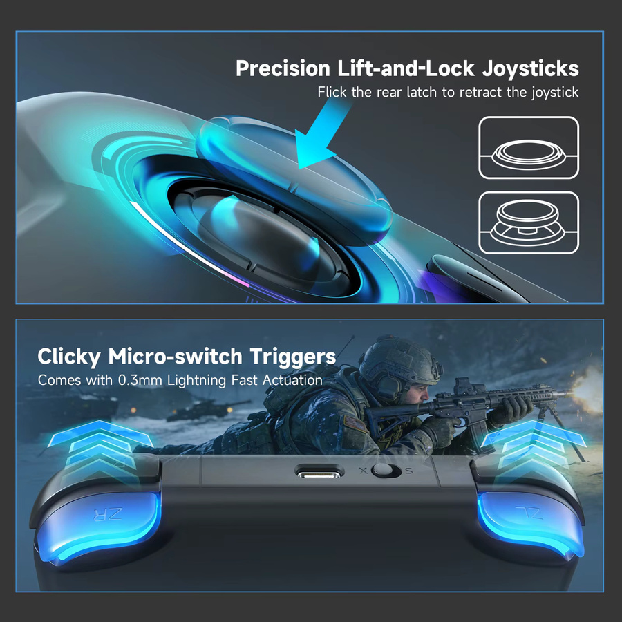AceGamer Pocket Game Controller Tragbares Bluetooth-Gamepad mit Hall-Joysticks in Schwarz für Nintendo Switch, Android, iOS, PC und Steamdeck - Bild 2