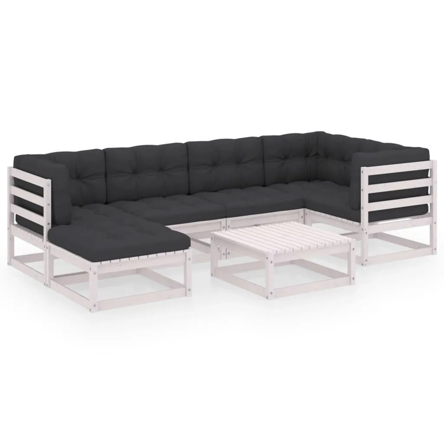 vidaXL 7-tlg Garten-Lounge-Set aus Kiefer Massivholz in L-Form mit Kissen und Couchtisch - Bild 2