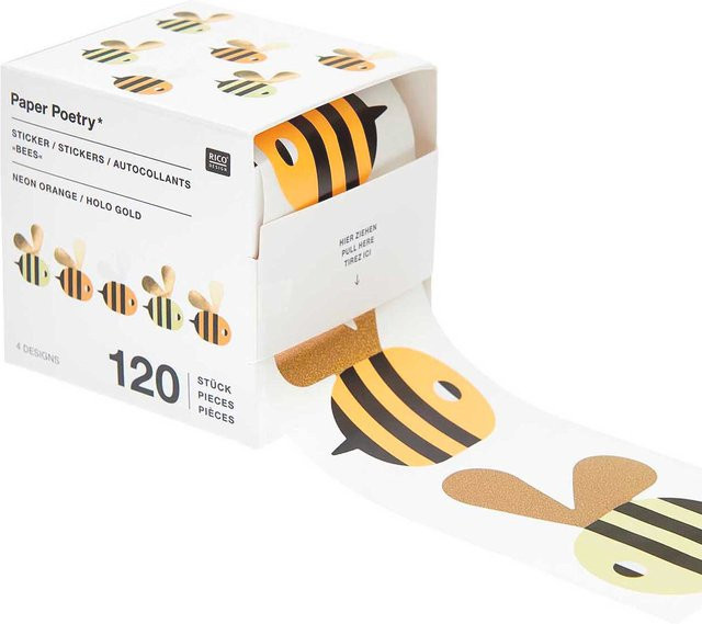 Rico Design Paper Poetry Sticker Bienen in Multicolour, Durchmesser: 5 cm, 120 Stück auf der Rolle - Bild 1