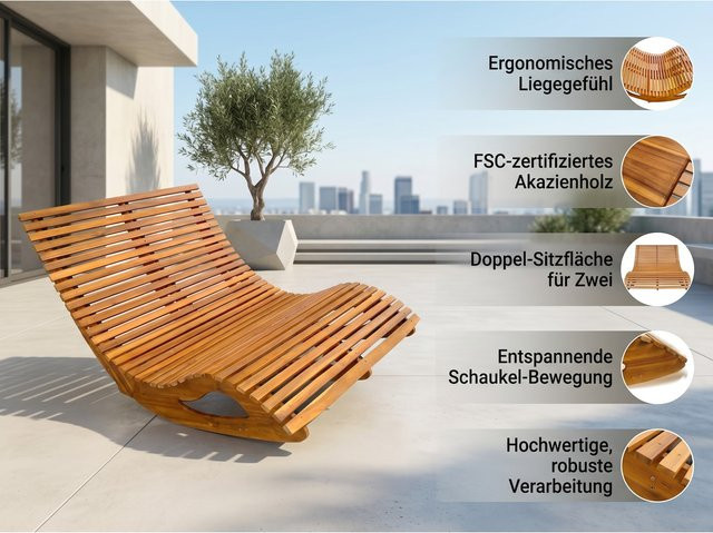 Ergonomische Doppelschwungliege aus FSC-zertifiziertem Akazienholz von Prestige Home Living Outdoor in Braun, faltbar - Bild 1