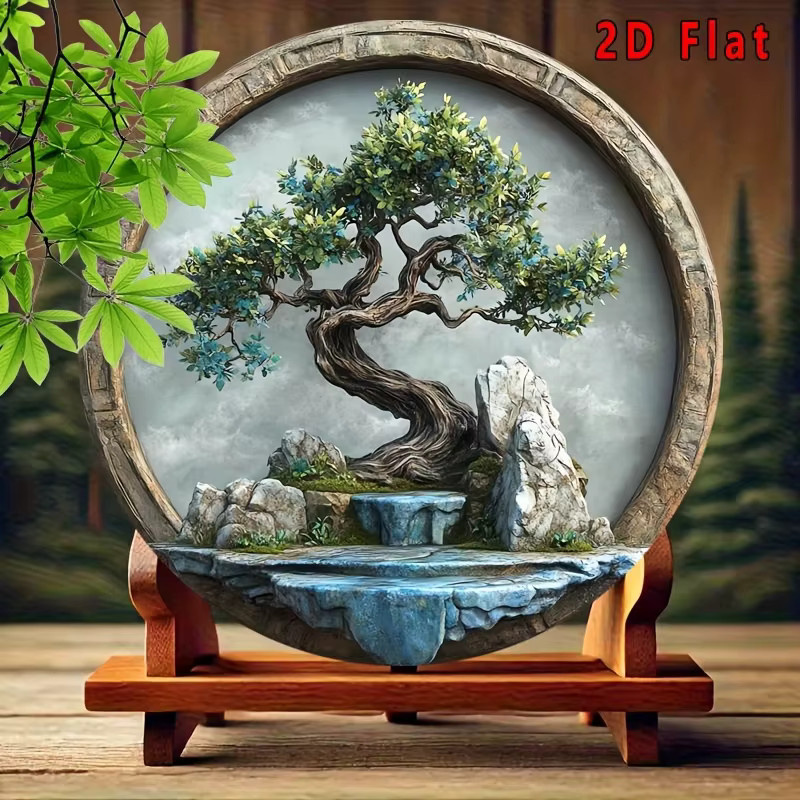 Potdemiel Aluminium-Wandkunst Baum des Lebens in klassischem Bonsai-Design, rund, Mehrfarbig, B/H: 20,32 x 20,32 cm - Bild 3