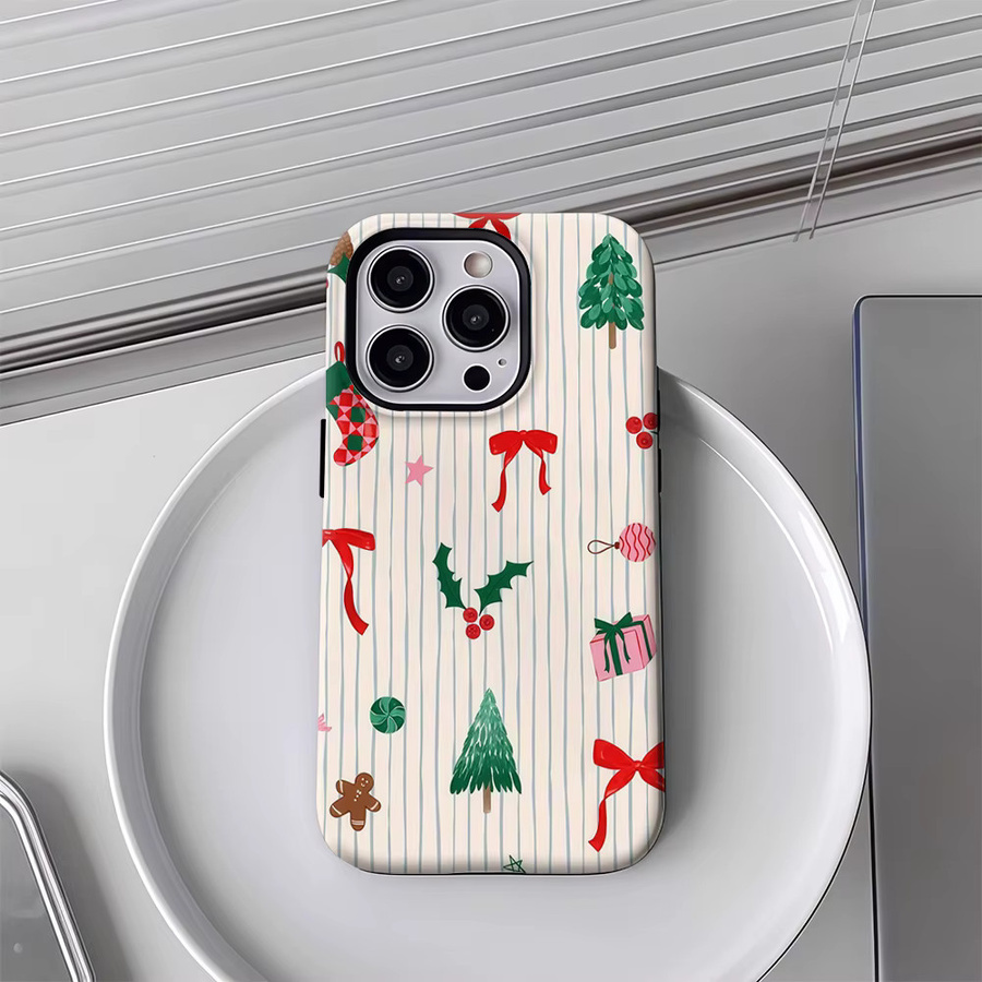 Weihnliche Streifen Handyhülle für iPhone 17 16 15 14 13 12 Pro Max Plus mit doppelschichtiger Rückseite in Multicolour - Bild 3