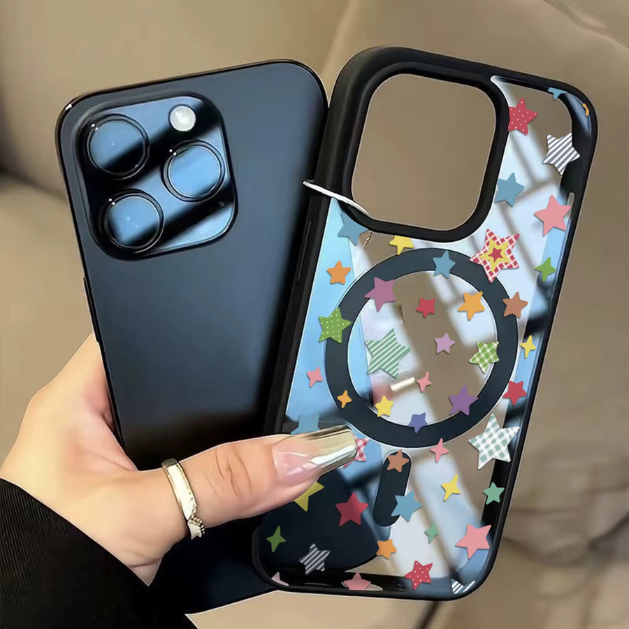 Magnetische iPhone Handyhülle mit INS-Stern-Design und Umhängeband, stoßfeste matte Acryl-Abdeckung für Apple iPhone 17 16 15 14 13 12 11 Pro Max, Multicolor - Bild 4