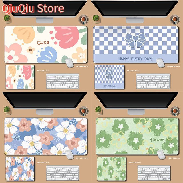 Potdemiel Mauspad mit Blumen-Cartoon-Design, rutschfestes XXL Mousepad für Büro und Schreibtisch - Bild 1
