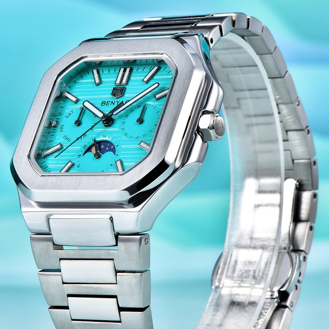 BENYAR Armbanduhr, Mondphase, Quarz, Edelstahl, Schwarz, Herren - Bild 1