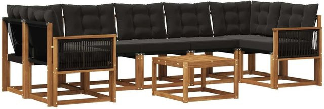 vidaXL Outdoor-Sofagarnitur in L-Form aus Akazienholz mit 8 Kissen in Natur und Schwarz - Bild 1
