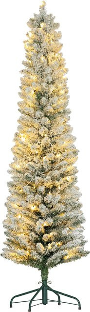 HOMCOM Künstlicher Weihnachtsbaum mit 150 warmweißen LED-Lichtern, 329 Astspitzen, flammhemmend, Grün-Weiß, Höhe: 180 cm - Bild 1