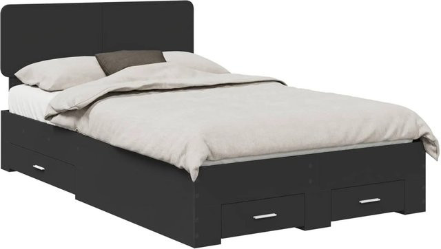 vidaXL Bettrahmen mit Kopfteil und Schubladen in Schwarz Matt aus Holzwerkstoff B/T/H: 135 x 190 x 90 cm - Bild 1