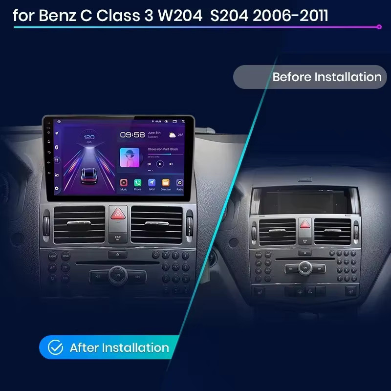 TIEYEZ Android 15 Multimedia Stereo Player für Mercedes Benz C Klasse W204 S204 (2006-2011) mit Carplay, GPS, 4G und WIFI in Schwarz - Bild 4