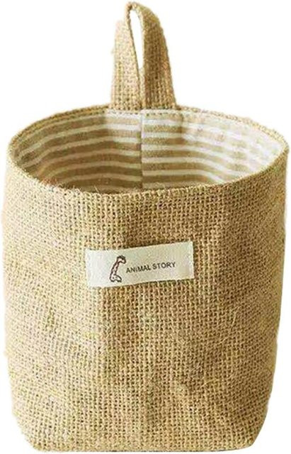 Aufbewahrungskorb XYNN aus Jute und Baumwolle in Yellow Stripes, beige-gelb gestreift mit Griff als Kosmetiktasche oder Schreibtisch-Organizer - Bild 1