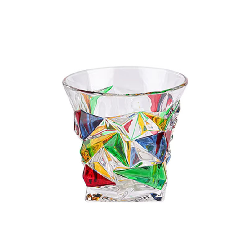 HeY LiLac handbemaltes Whiskyglas in Lila/Mehrfarbig, 280 ml, Tumbler mit quadratischem Sockel und geometrischem Design - Bild 3