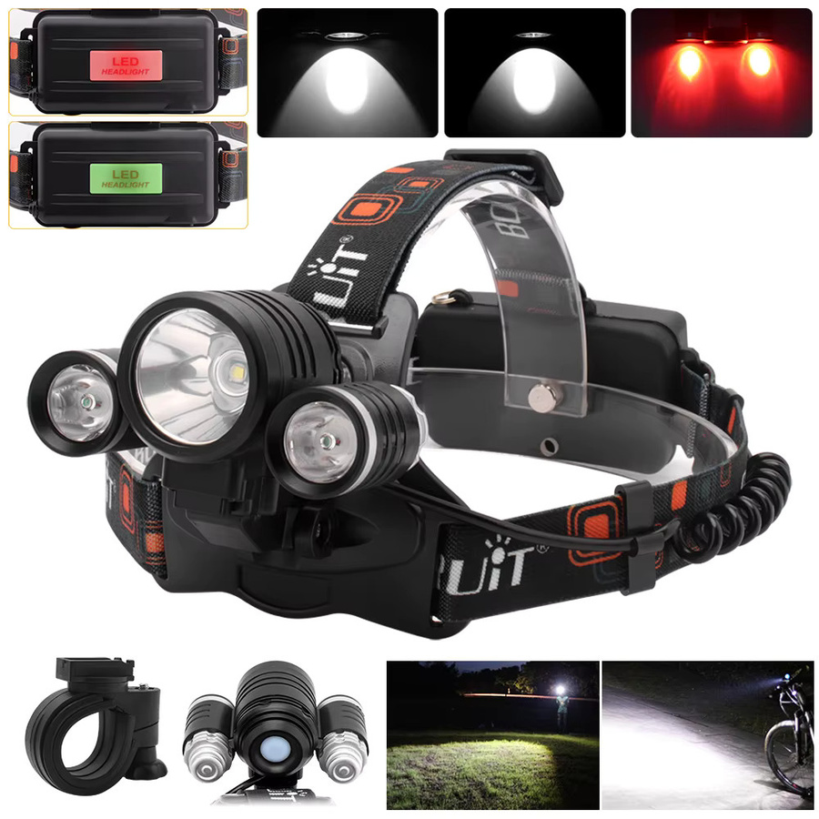 Boruit leistungsstarker LED-Scheinwerfer mit wiederaufladbarem 18650 Akku und USB-C, schwarze Taschenlampe für Camping, Arbeit und Outdoor-Aktivitäten - Bild 2