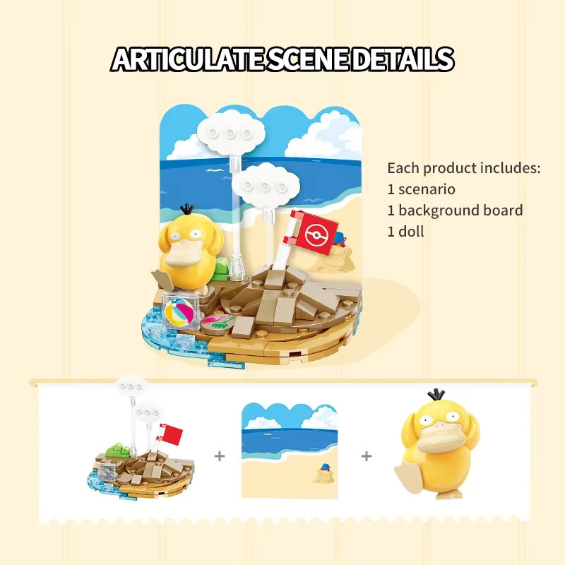 Qman Pokemon Pikachu Psyduck Strandparty-Thema Szenenmodell Bausteine - Bild 2