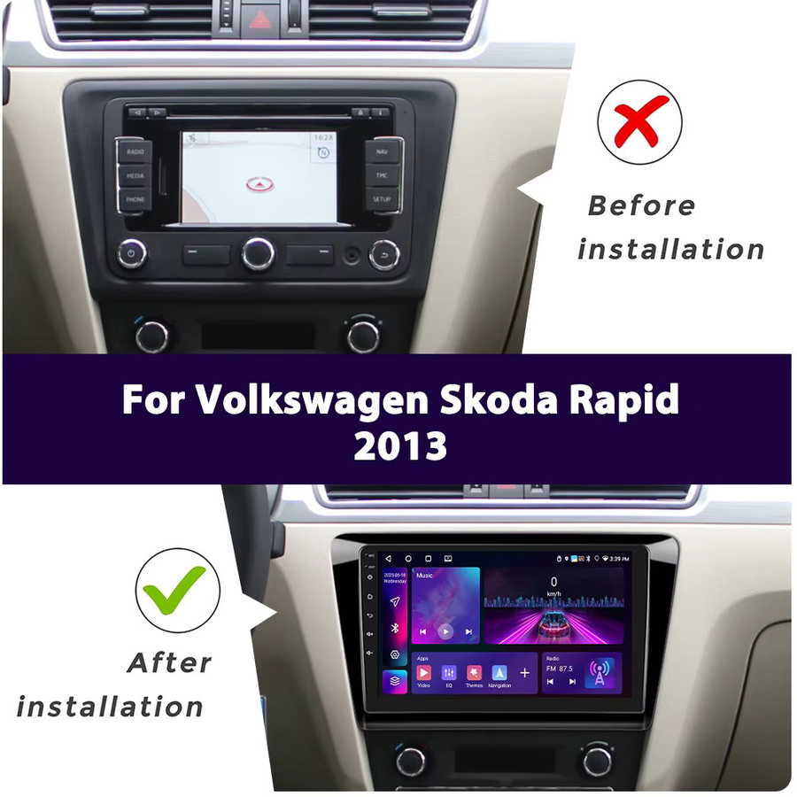 Podofo Carplay Autoradio für Volkswagen Skoda Rapid mit Android Auto, GPS-Navigation, KI-Sprachsteuerung, WIFI, 4G und Mirrorlink in Schwarz - Bild 2