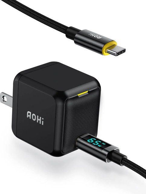 AOHI MAGCUBE 65W GaN+ PD Schnellladegerät Set mit LED-Kabel in Schwarz - Bild 1