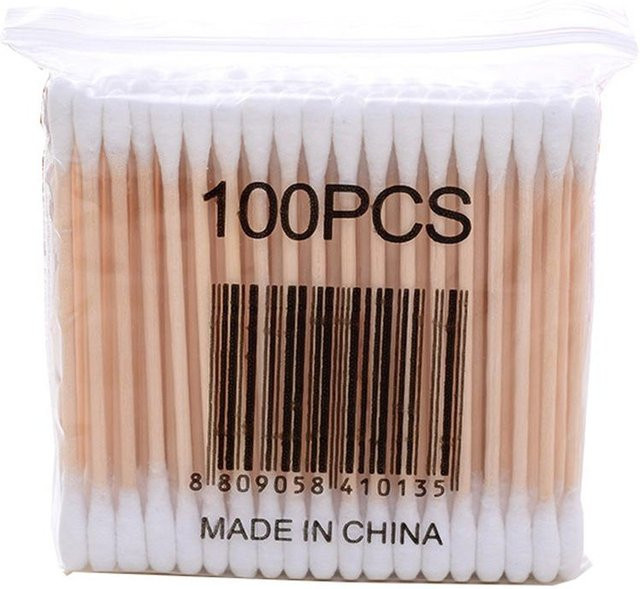 Neoglint Doppelkopf Holz Wattestäbchen, 100 Stück, Beige - Bild 1