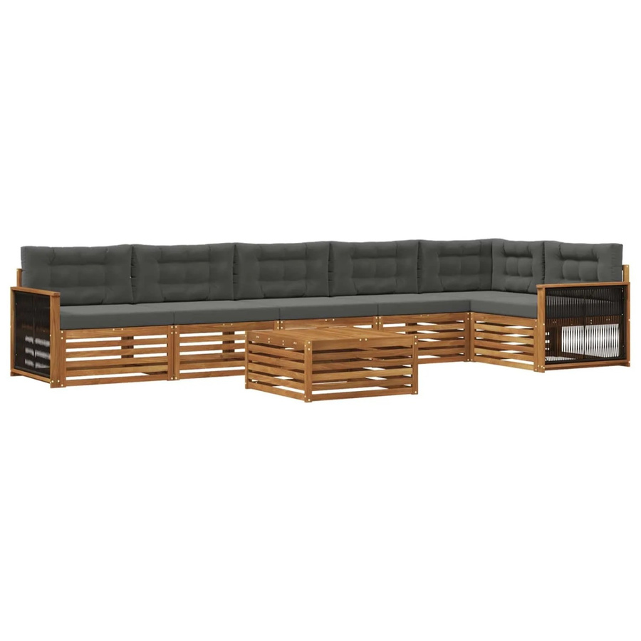 vidaXL Outdoor-Sofagarnitur L-Form aus Akazienholz mit 7 Kissen in Anthrazit und Natur - Bild 2