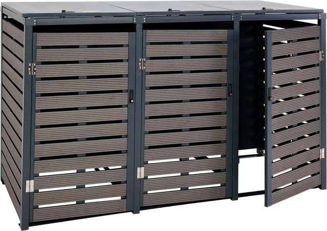 MCW 3er Mülltonnenverkleidung K14 Mülltonnenbox aus WPC und Metall in Anthrazit, B/T/H: 119 x 205 x 84 cm - Bild 2
