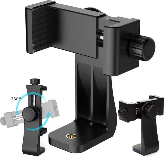 GOT-TOG Handy-Clip mit 360-Grad-Drehung in Schwarz, kompatible Handyhalterung und Stativhalterung für 1/4-Zoll-Schrauben, passend für iPhone und Huawei - Bild 1