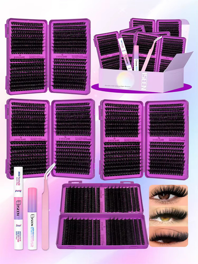ISEEN Wimpern-Cluster-Set, 3D Faux Mink, DIY Wimpernverlängerungs-Kit mit Kleber & Versiegelung, Unisex - Bild 4