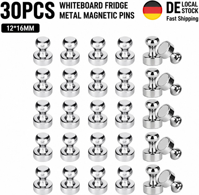 30 Stück silberne Kühlschrankmagnete aus Metall für Whiteboard, Büro und Küche, Maße: 1,2 x 1,6 cm - Bild 1
