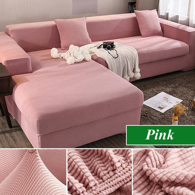 Yiran Furniture Elastischer Polarfleece Sofabezug für L-förmige Ecksofas und Chaiselongues, Farbe: Rosa, Breite: 135-170 cm - Bild 1