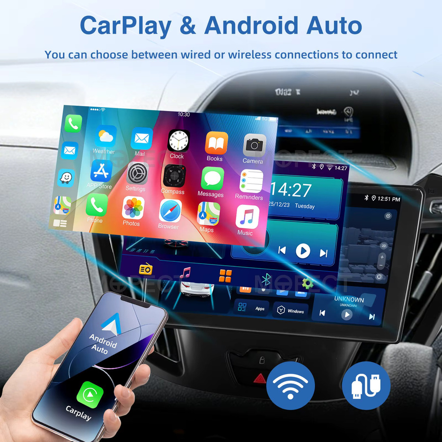 MOPECT Android 15 Autoradio für Ford Transit Custom 2012-2021 mit 9 Zoll Touchscreen, 4+128GB Speicher, kabellosem CarPlay, GPS, Bluetooth, DAB und AHD Rückfahrkamera, Schwarz - Bild 3