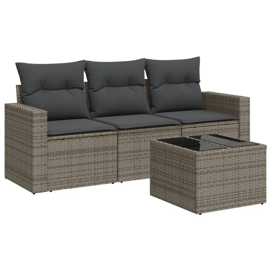 vidaXL 4-tlg. Garten-Sofagarnitur in L-Form aus Poly-Rattan in Grau mit Tisch und Kissen - Bild 2