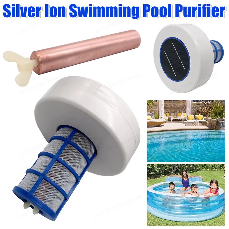 Solarbetriebener Schwimmbad Ionisator zur Wasserreinigung mit Kupfer- und Silberionen in Silber und Weiß - Bild 2