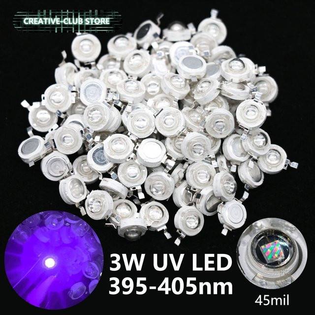 DT&ZM High Power 3W UV LED Violett Ultraviolett 395nm-405nm mit Kupfer Halterung - Bild 1