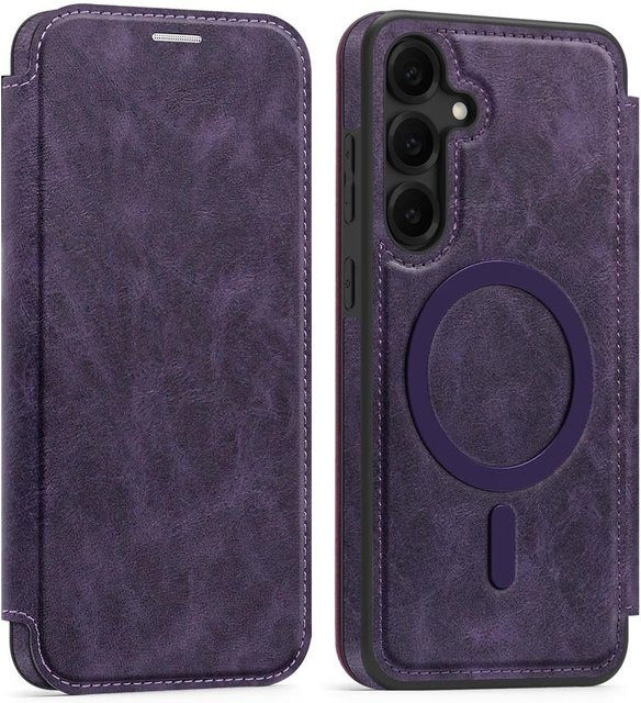 Magnetische Leder-Klapphülle für Samsung Galaxy S26 S25 Edge S25 Ultra S24 Plus S23 FE S22 mit Kartenfach in Purple - Bild 1