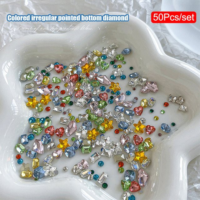 HNKMP Strass-Nagelkunst-Charms, 50 Stück, bunte Kristalljuwelen, glänzend - Bild 1