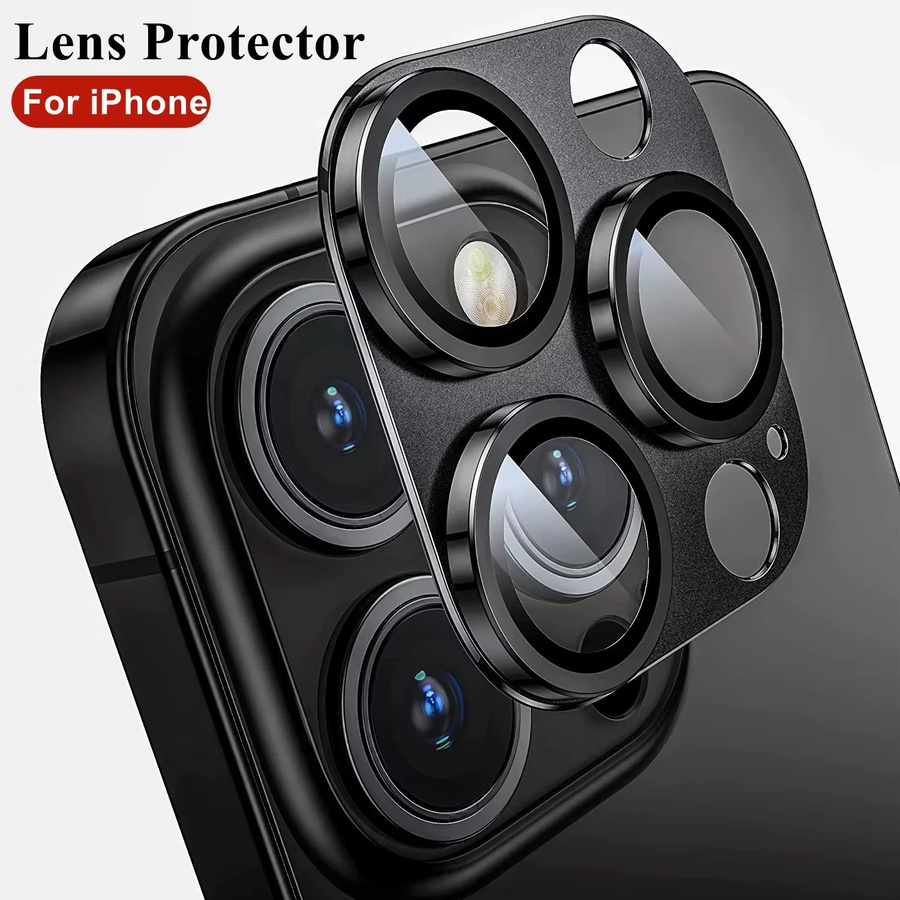Metall-Kameraobjektivschutz aus gehärtetem Glas für Apple iPhone 16 Pro Max 15 Pro 14 Pro 13 Pro und iPhone Mini in Schwarz - Bild 2