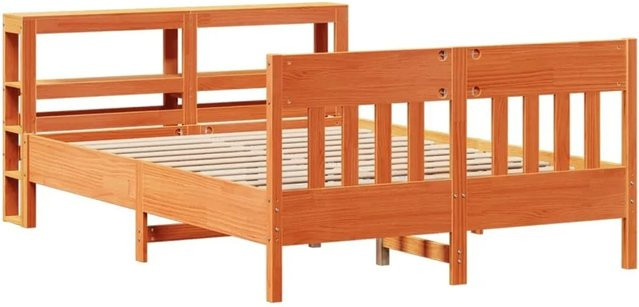 vidaXL Massivholzbett aus Kiefernholz in Wachsbraun, rustikales Bett ohne Matratze, B/T/H: 140-160 x 200 cm - Bild 1