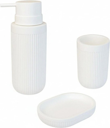 Relaxdays Badaccessoires Set aus Polyresin in Weiß, 3-teilig bestehend aus Seifenspender, Seifenschale und Zahnputzbecher