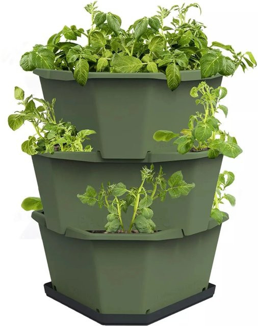 Gusta Garden Kartoffelturm Paul Potato Hochbeet mit 3 Etagen und Untersetzer Dunkelgrün B: 50 cm, T: 38 cm, H: 38 cm - Bild 1